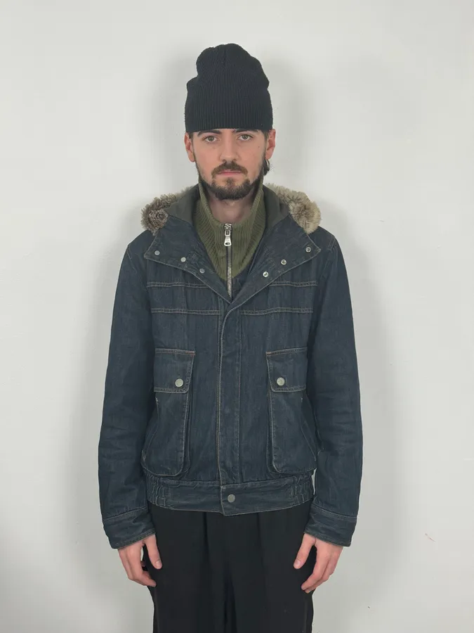 AW2003 Dolce & Gabbana Navy Denim Fur Hood Jacket - Image 3