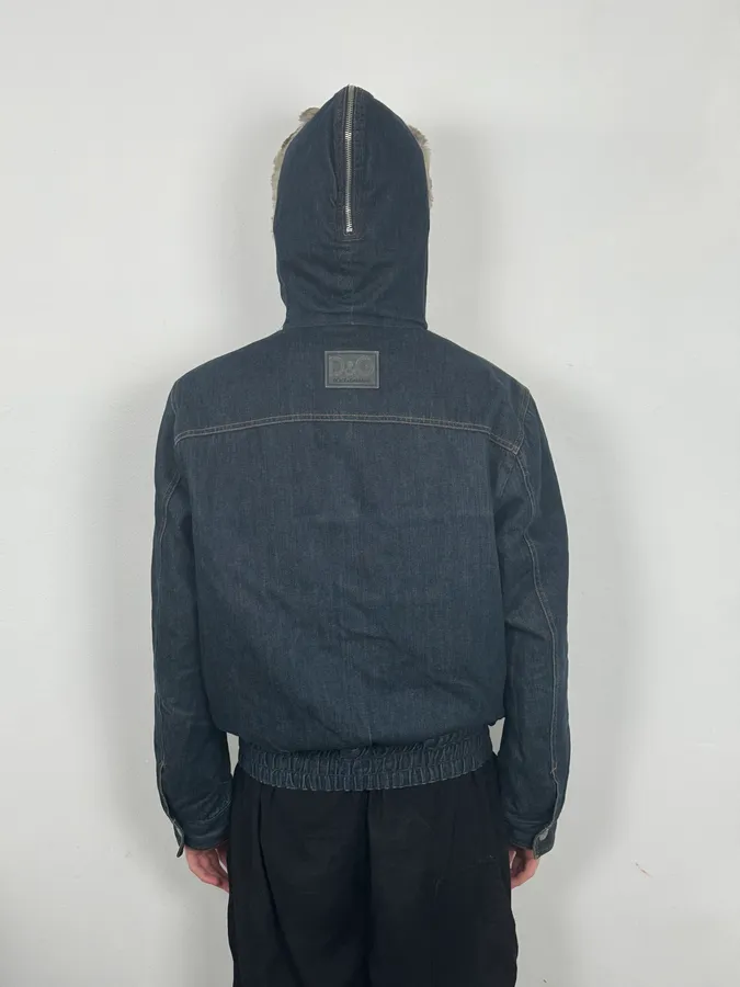 AW2003 Dolce & Gabbana Navy Denim Fur Hood Jacket - Image 5