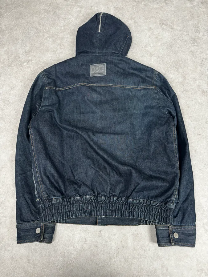 AW2003 Dolce & Gabbana Navy Denim Fur Hood Jacket - Image 6