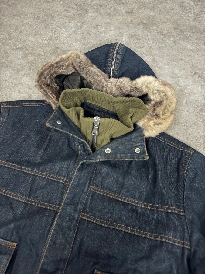 AW2003 Dolce & Gabbana Navy Denim Fur Hood Jacket - Image 7