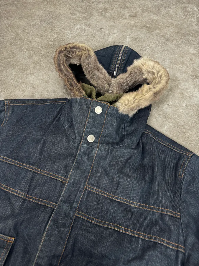 AW2003 Dolce & Gabbana Navy Denim Fur Hood Jacket - Image 8