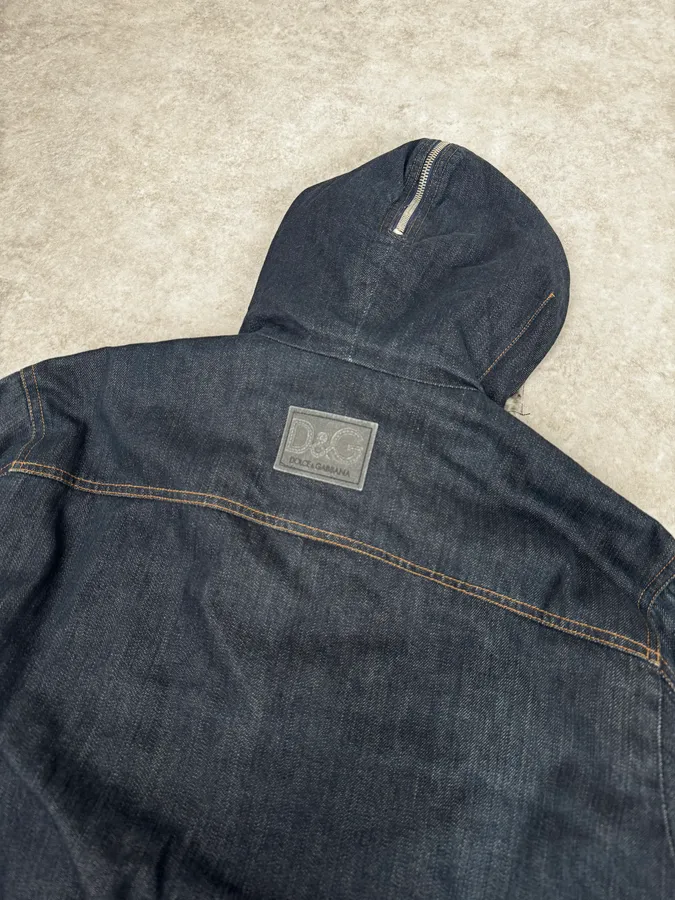 AW2003 Dolce & Gabbana Navy Denim Fur Hood Jacket - Image 9