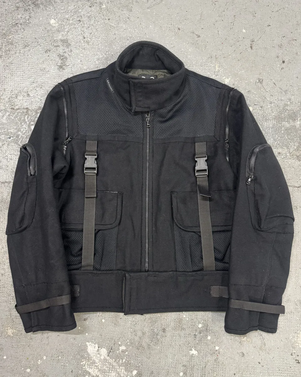 AW2003 Dolce & Gabbana Navy Strap Bondage Bomber Jacket with Detachable Sleeves