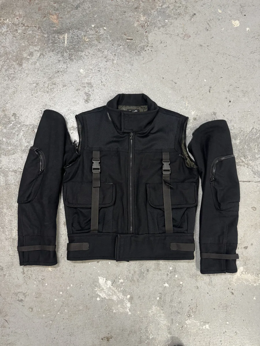 AW2003 Dolce & Gabbana Navy Strap Bondage Bomber Jacket with Detachable Sleeves - Image 3