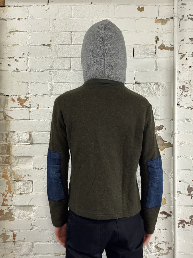 AW2003 Dolce & Gabbana Olive Wool Contrast Zip-up Hoodie - Image 3