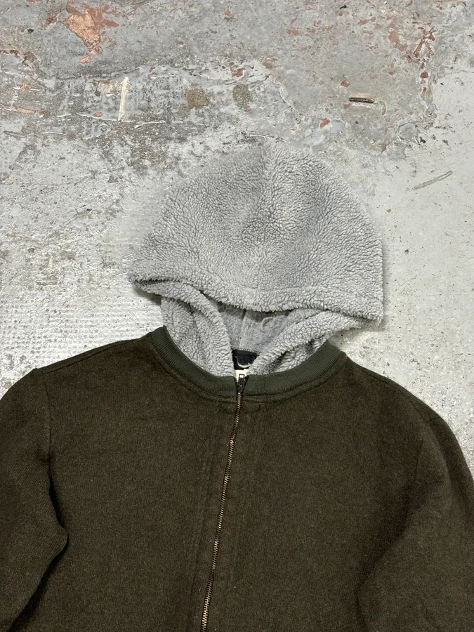AW2003 Dolce & Gabbana Olive Wool Contrast Zip-up Hoodie - Image 4