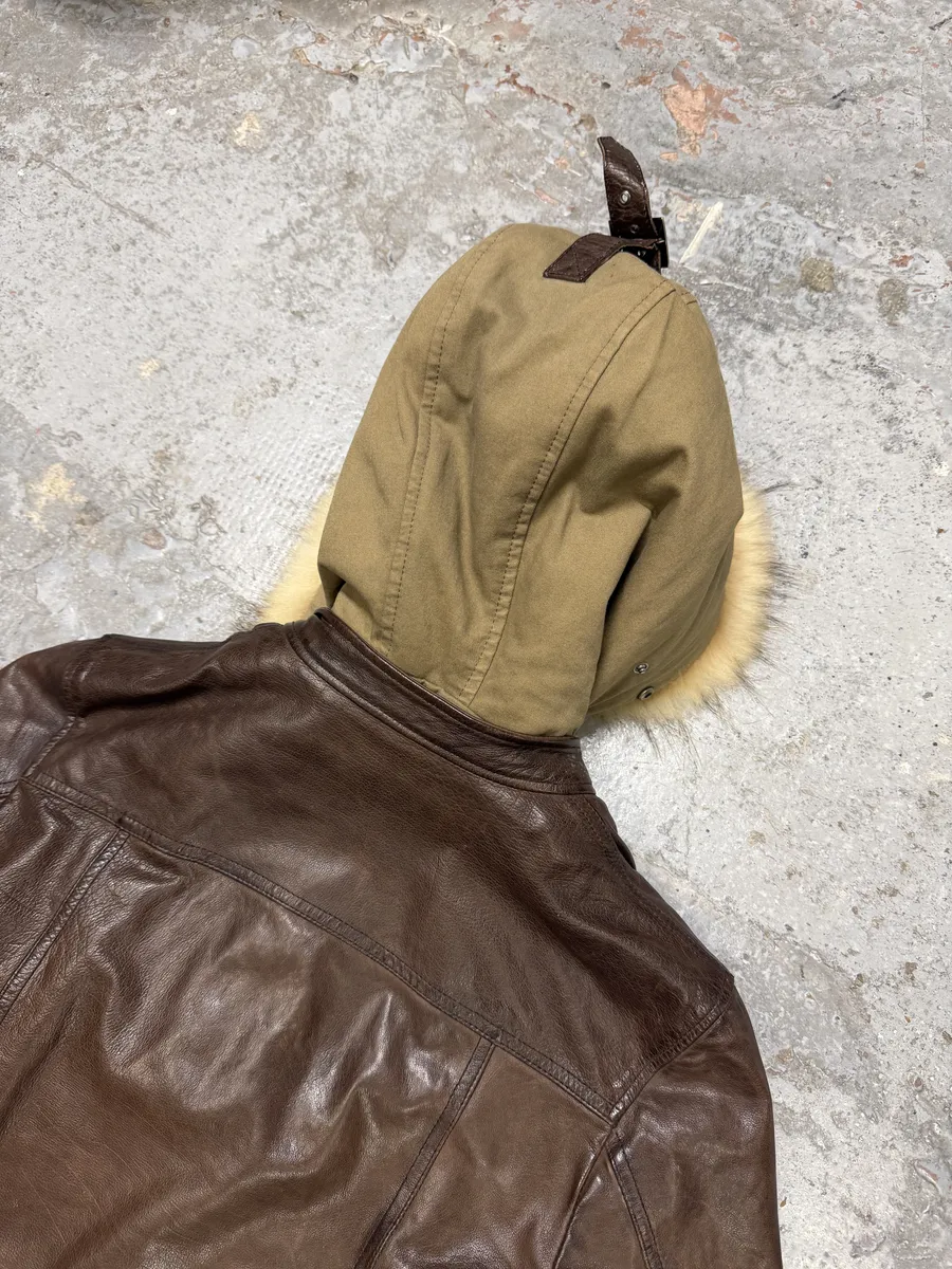 AW2003 Dolce & Gabbana Parachute Buffalo Shearling Brown Leather Fur Hooded Jacket - Image 7
