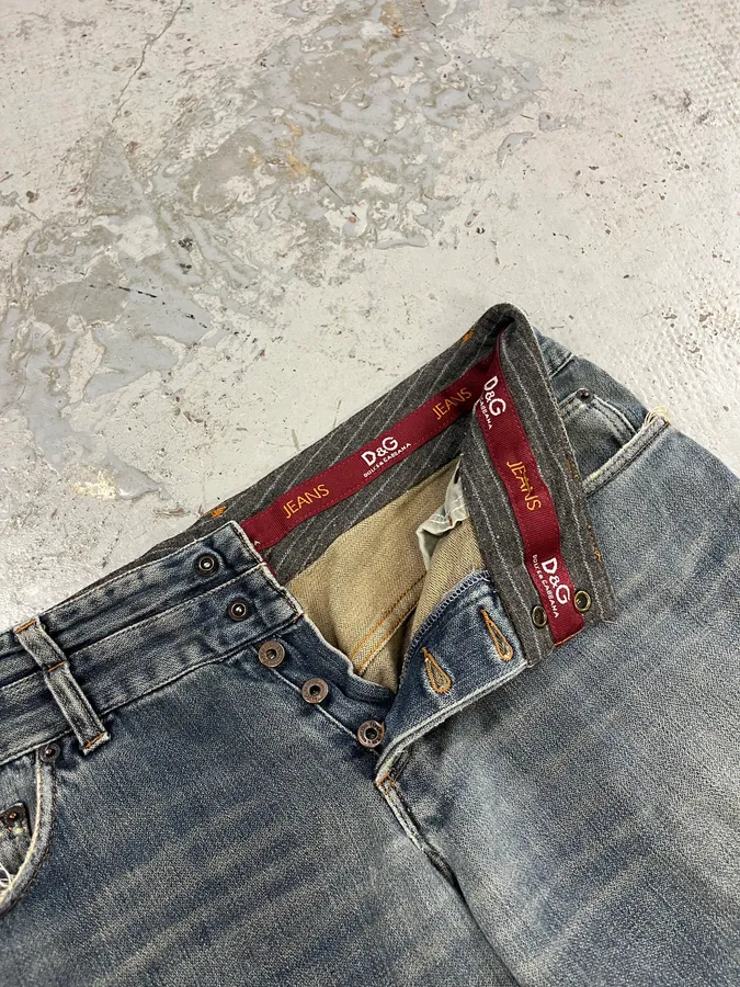 AW2003 Dolce & Gabbana Raw Blue Double Waisted Denim Jeans - Image 11