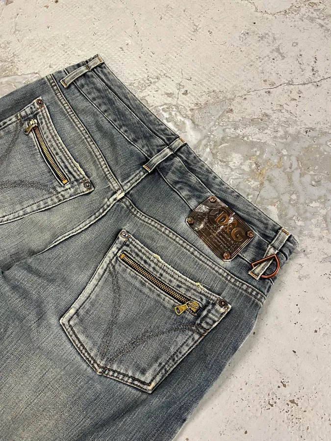 AW2003 Dolce & Gabbana Raw Blue Double Waisted Denim Jeans - Image 9