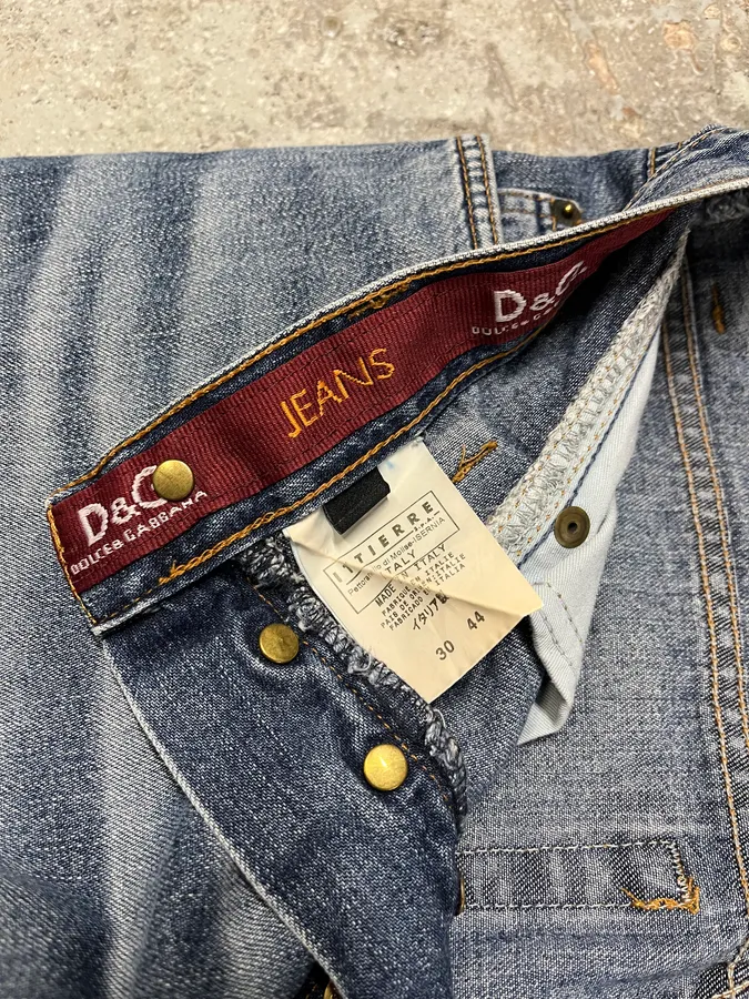 AW2003 Dolce & Gabbana Raw Blue Faded Denim Jeans - Image 5