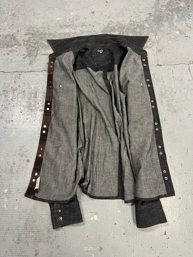 AW2003 Dolce & Gabbana Raw Grey Denim Snap Buttoned Shirt - Image 10