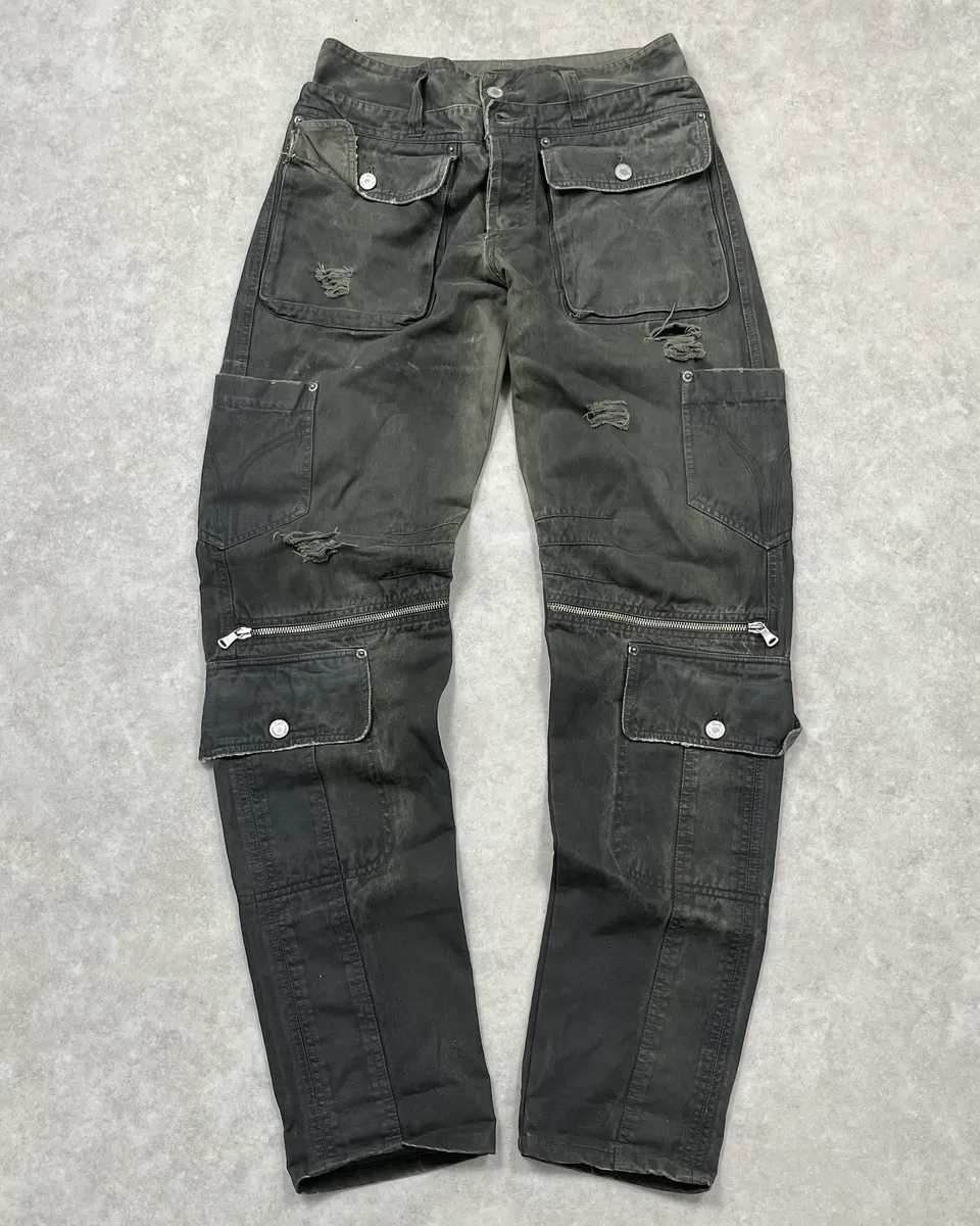AW2003 Dolce & Gabbana Sage Green Distressed Cargo Pants