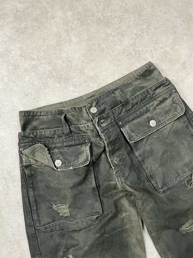 AW2003 Dolce & Gabbana Sage Green Distressed Cargo Pants - Image 5