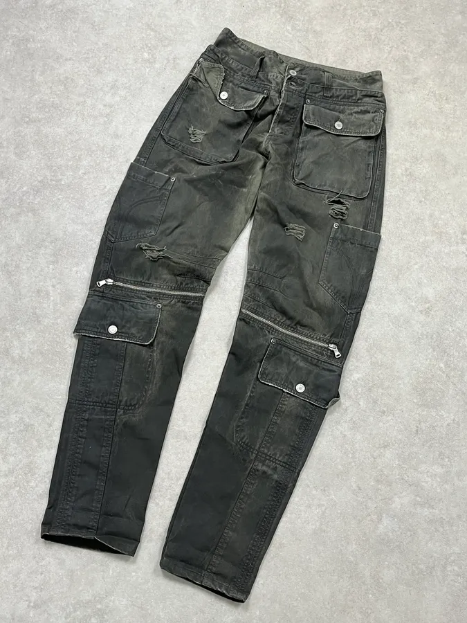 AW2003 Dolce & Gabbana Sage Green Distressed Cargo Pants - Image 6