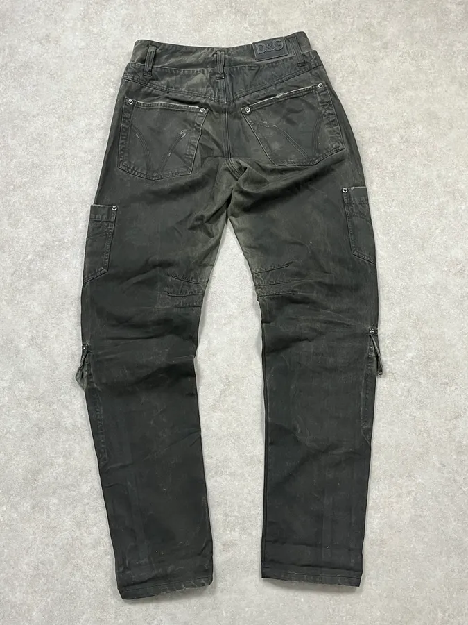 AW2003 Dolce & Gabbana Sage Green Distressed Cargo Pants - Image 7