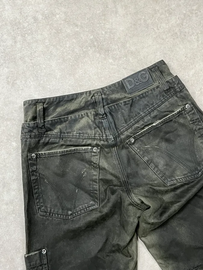 AW2003 Dolce & Gabbana Sage Green Distressed Cargo Pants - Image 8