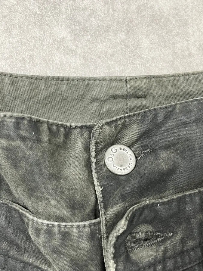 AW2003 Dolce & Gabbana Sage Green Distressed Cargo Pants - Image 9