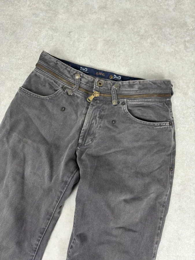 AW2003 Dolce & Gabbana Taupe Zip Waisted Jeans - Image 2
