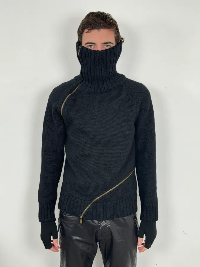 AW2003 Dolce & Gabbana Tornado Zip Black Knit Sweater - Image 3