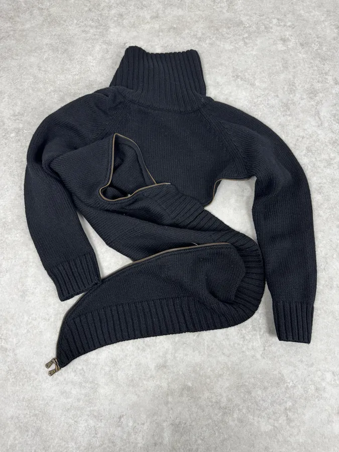 AW2003 Dolce & Gabbana Tornado Zip Black Knit Sweater - Image 9