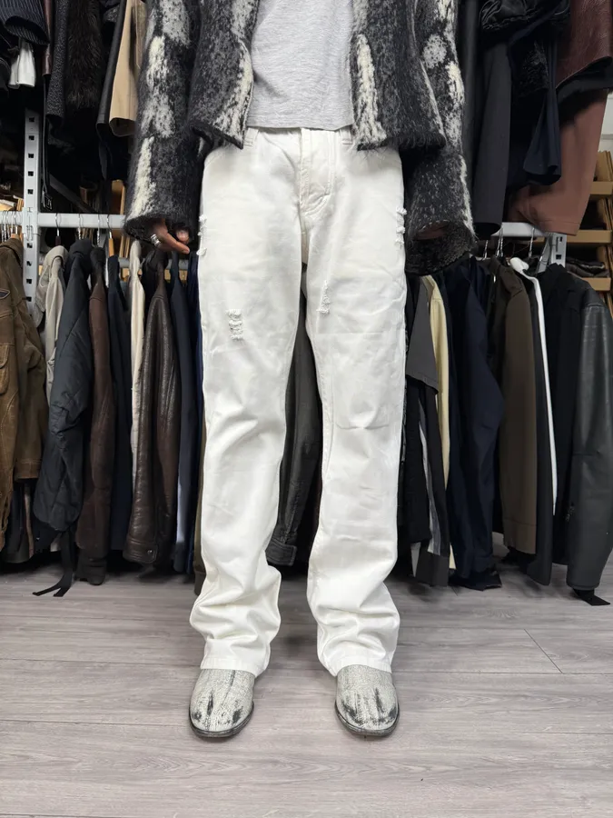 AW2003 Dolce & Gabbana White Distressed Pants