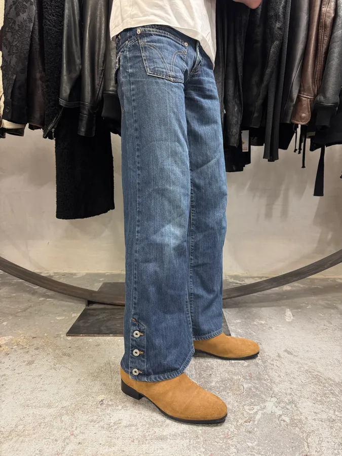 AW2003 Dolce & Gabbana Wide Faded Blue Denim Bootcut Jeans - Image 2