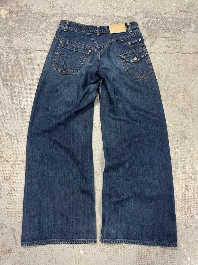 AW2003 Dolce & Gabbana Wide Faded Blue Denim Bootcut Jeans - Image 7