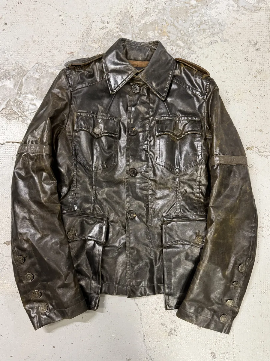 AW2003 Dsquared2 Brown Eroded Patina Leather Biker Jacket