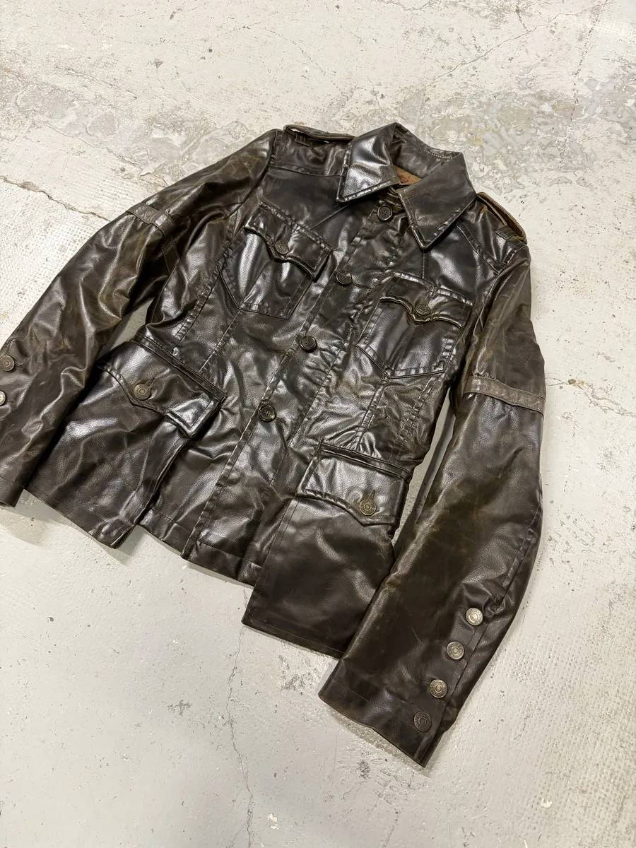 AW2003 Dsquared2 Brown Eroded Patina Leather Biker Jacket - Image 10