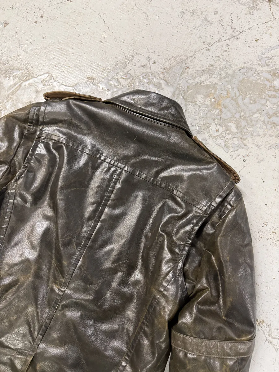 AW2003 Dsquared2 Brown Eroded Patina Leather Biker Jacket - Image 15