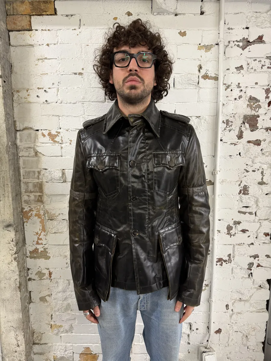 AW2003 Dsquared2 Brown Eroded Patina Leather Biker Jacket - Image 3