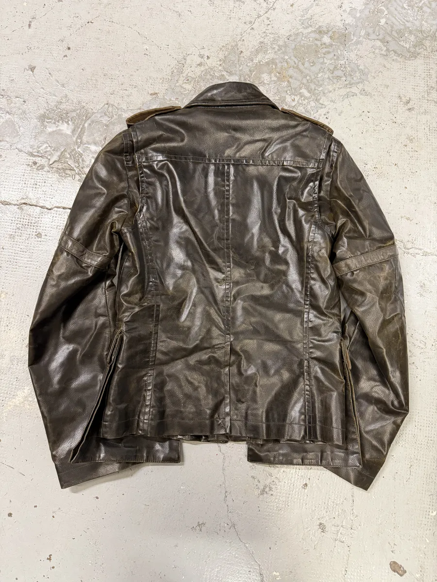 AW2003 Dsquared2 Brown Eroded Patina Leather Biker Jacket - Image 4
