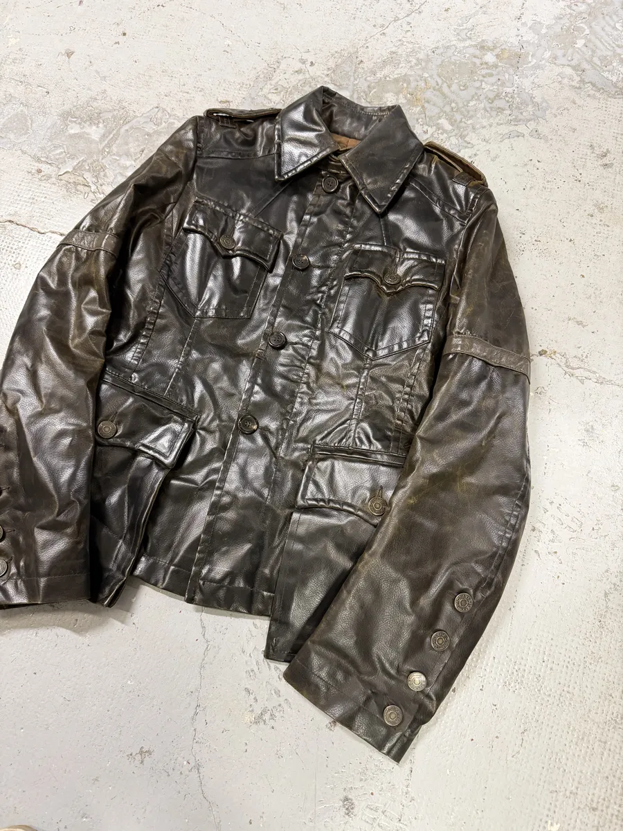 AW2003 Dsquared2 Brown Eroded Patina Leather Biker Jacket - Image 8
