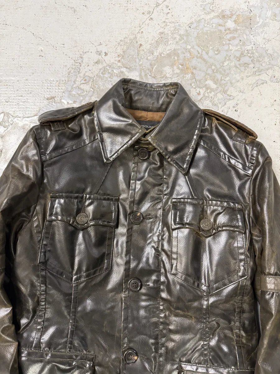 AW2003 Dsquared2 Brown Eroded Patina Leather Biker Jacket - Image 9