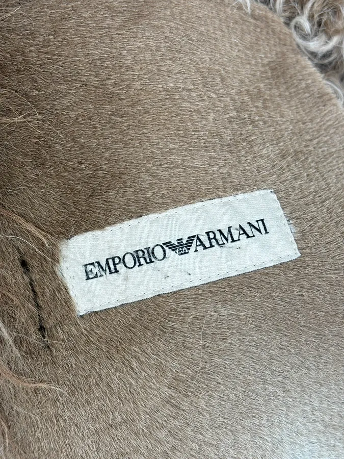 AW2003 Emporio Armani Brown Beige Shearling Fur-Lined Leather Jacket - Image 12