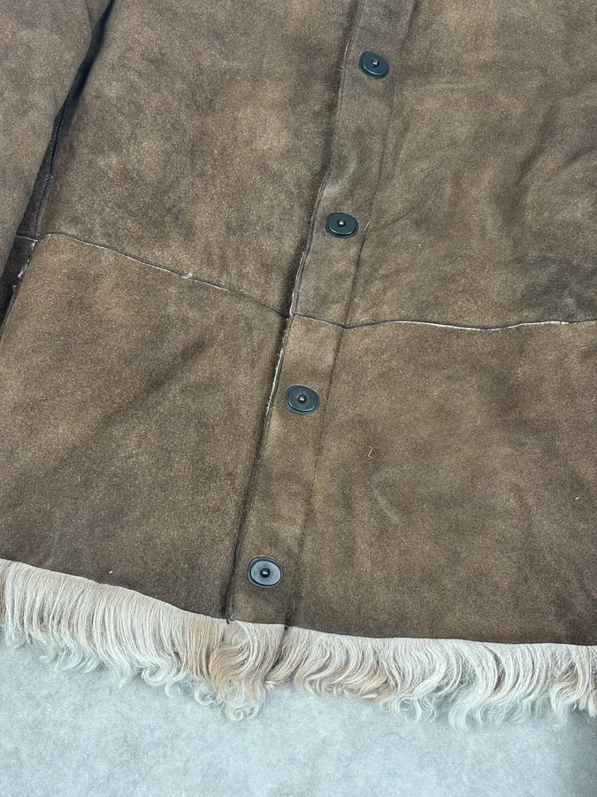 AW2003 Emporio Armani Brown Beige Shearling Fur-Lined Leather Jacket - Image 9