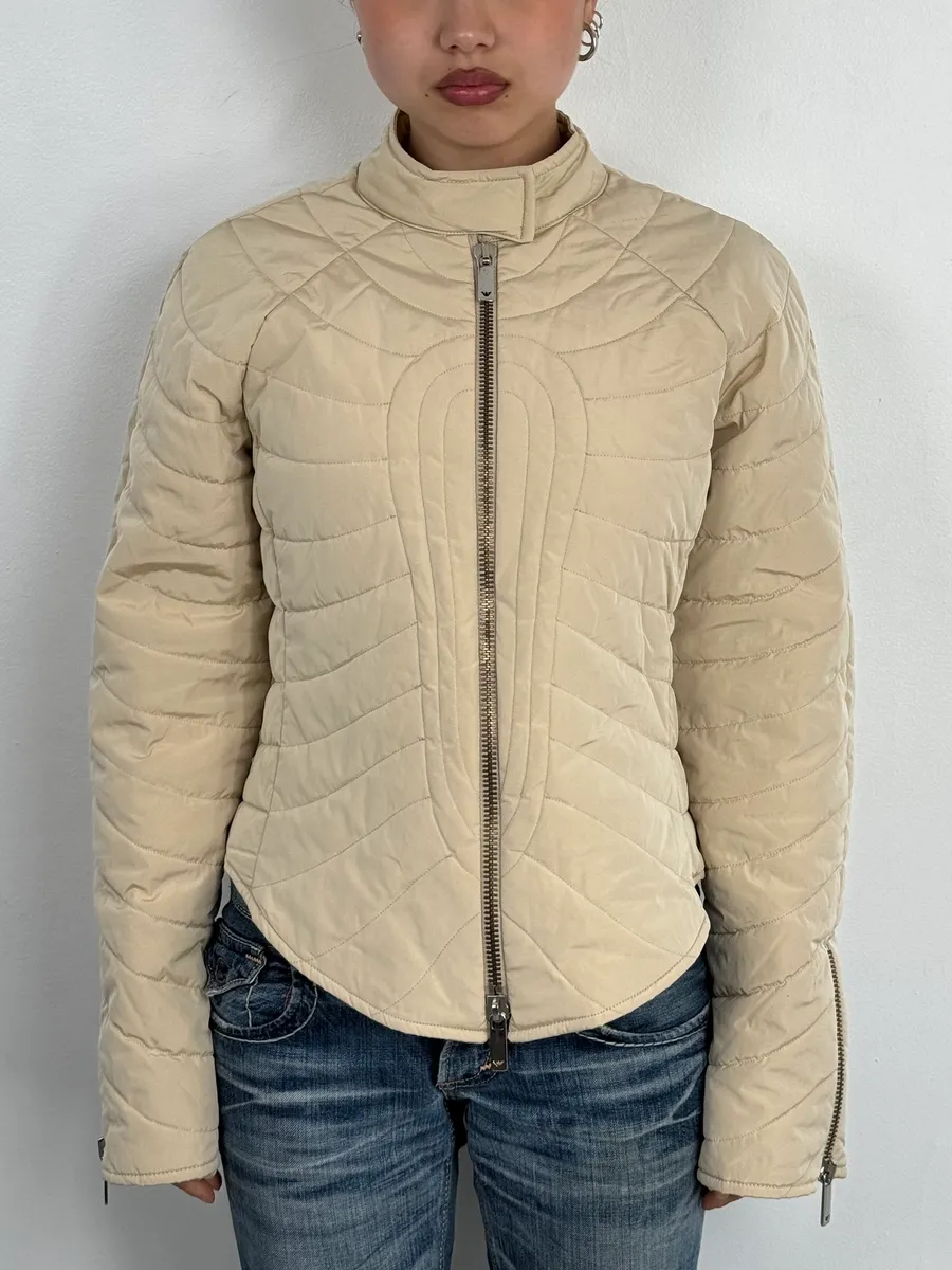 AW2003 Emporio Armani Cream Cropped Contemporary Jacket - Image 2