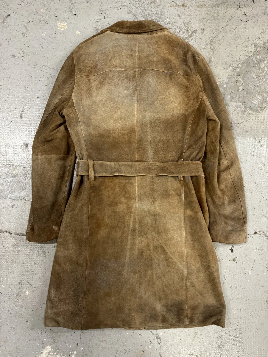 AW2003 Emporio Armani Eroded Brown Suede Leather Trench Coat - Image 2