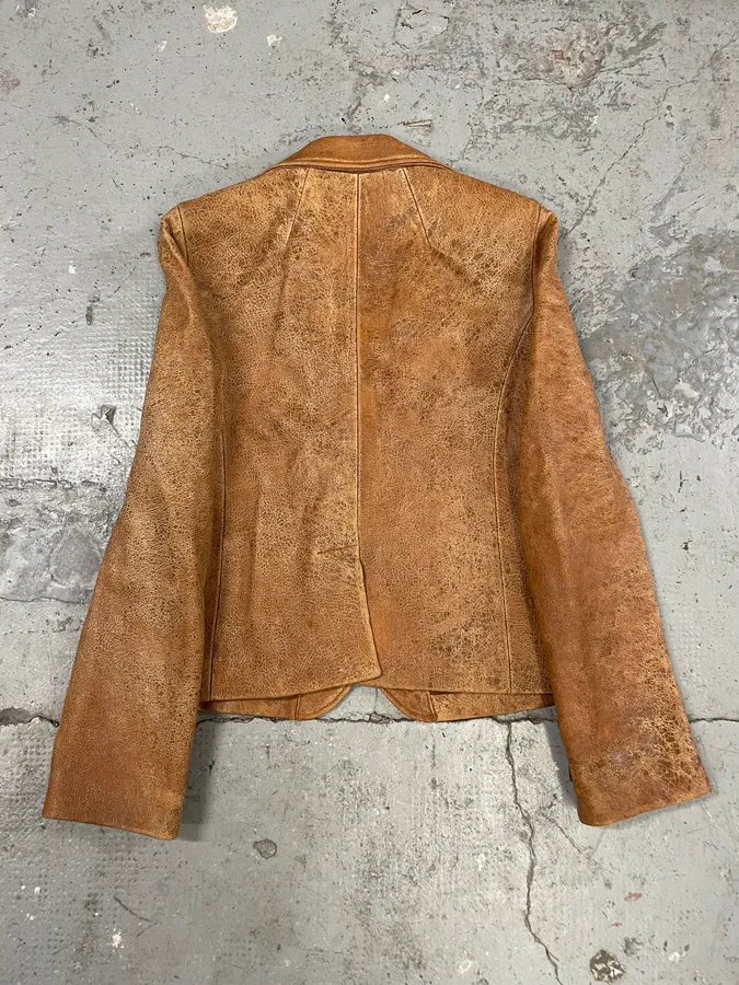 AW2003 Emporio Armani Raw Distressed Leather Suit Jacket - Image 2