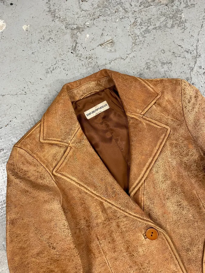 AW2003 Emporio Armani Raw Distressed Leather Suit Jacket - Image 4