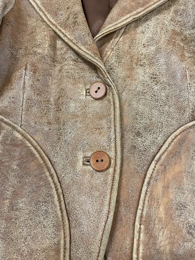 AW2003 Emporio Armani Raw Distressed Leather Suit Jacket - Image 6
