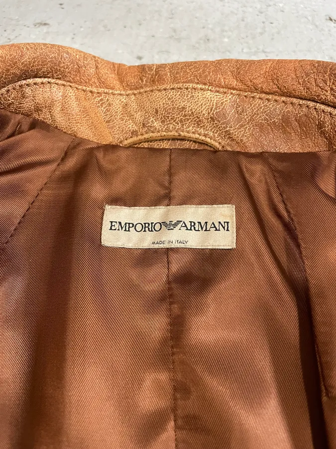 AW2003 Emporio Armani Raw Distressed Leather Suit Jacket - Image 7