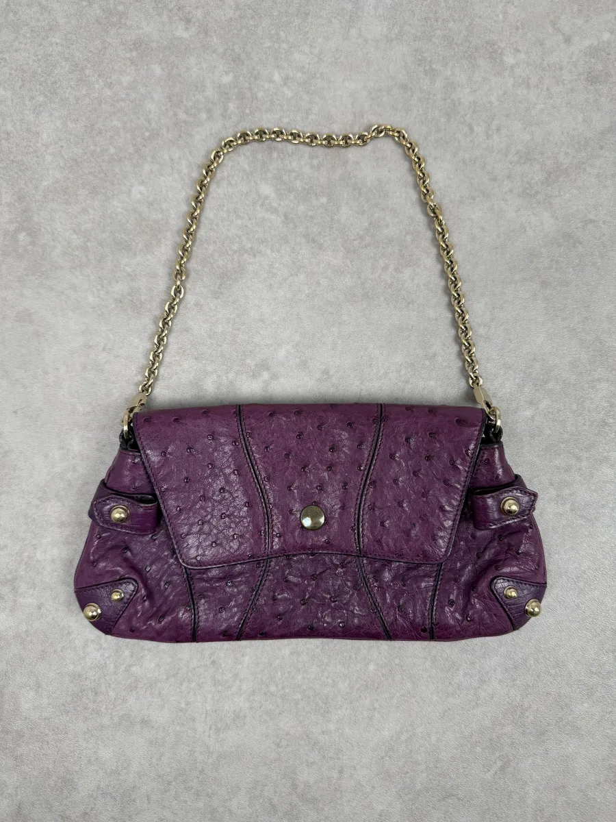 AW2003 Gucci Purple Ostrich Leather Handle Clutch Bag