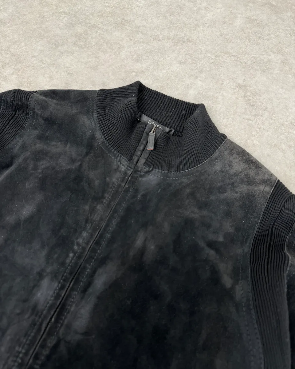 AW2003 Gucci Wool & Suede Hybrid Black Leather Jacket by Tom Ford - Image 6