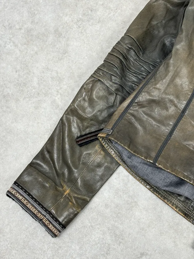AW2003 Marithé + François Girbaud Grey Eroded Buttoned Asymmetrical Leather Jacket - Image 11