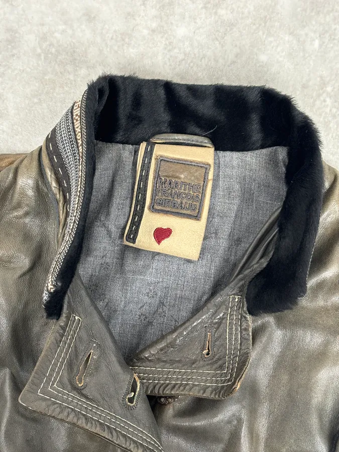 AW2003 Marithé + François Girbaud Grey Eroded Buttoned Asymmetrical Leather Jacket - Image 8