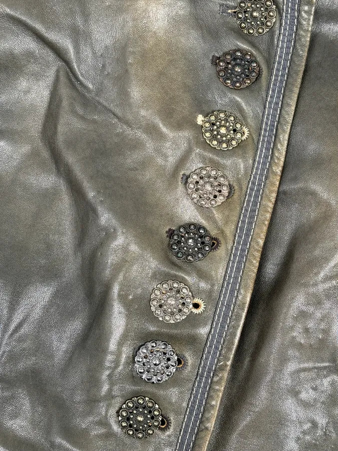 AW2003 Marithé + François Girbaud Grey Eroded Buttoned Asymmetrical Leather Jacket - Image 9