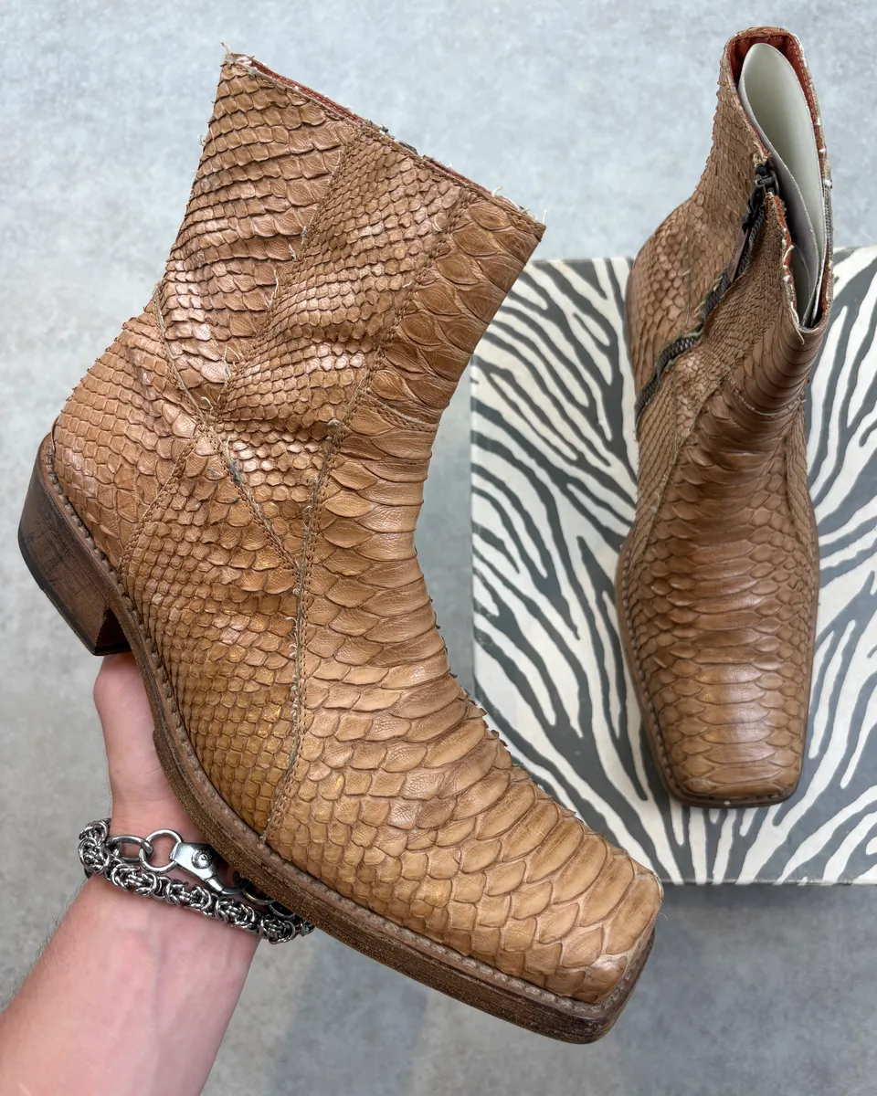AW2003 Roberto Cavalli Tan Python Leather Chelsea Boots