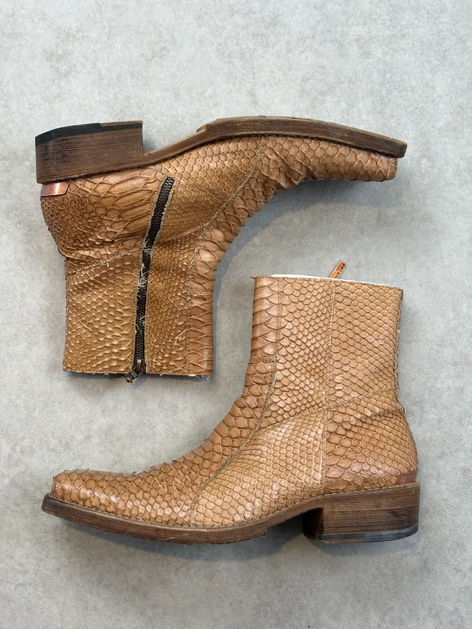 AW2003 Roberto Cavalli Tan Python Leather Chelsea Boots - Image 4