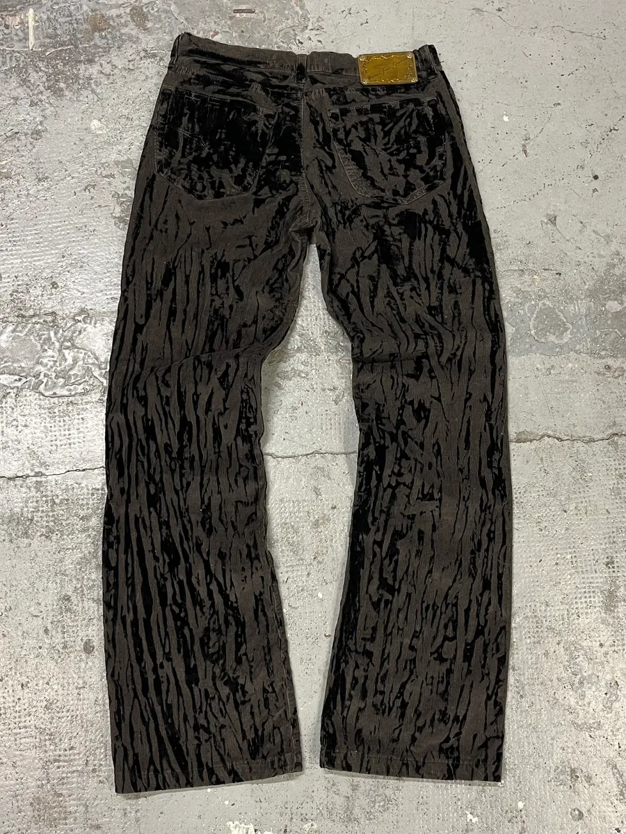 AW2003 Versace Black Bloody Flared Velvet Pants - Image 7
